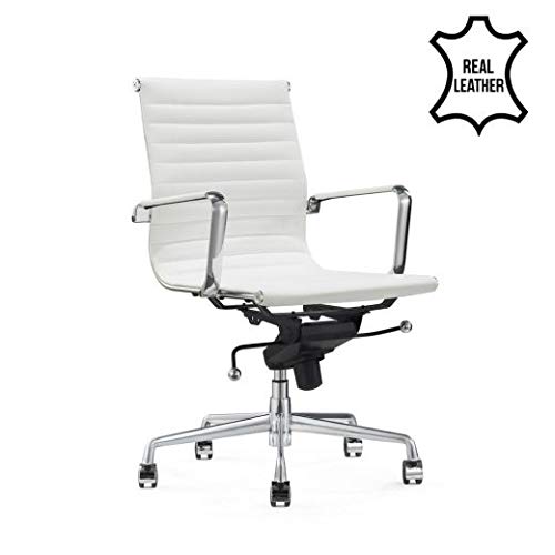 Vivol Silla de escritorio de diseño - Valencia - Silla de oficina ergonómica de piel - Silla de oficina 150 kg - Silla giratoria con ruedas y reposabrazos - Silla Buro (blanco)