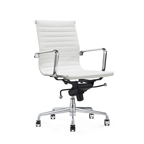 Vivol Silla de escritorio de diseño - Valencia - Silla de oficina ergonómica de piel - Silla de oficina 150 kg - Silla giratoria con ruedas y reposabrazos - Silla Buro (blanco)