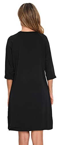 Vlazom Camisón de Lactancia para Mujer, Premamá Camisón de Lactancia de Algodón, Camisón de Labor de Manga 3/5 para Hospital / Hoga(Negro,L)