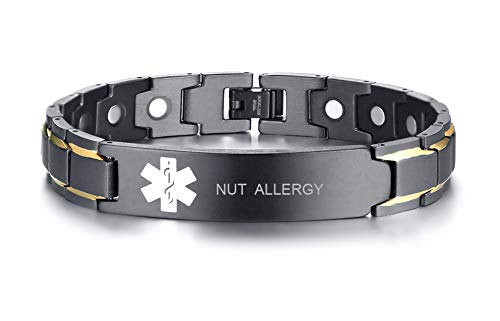 VNOX Pulsera de alerta médica personalizada de acero inoxidable con símbolo blanco y negro para hombres, tipo 2