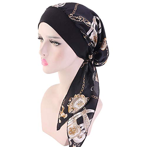 Vobozeany Mujer Sombrero Quimioterapia Turbante Cancer Pañuelo para la Cabeza de Seda Elástica Gorro Beanie Diadema Bandana para Noche Pèrdida de Pelo Cabello