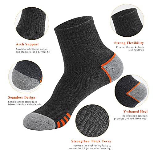 VoJoPi Calcetines Running Hombre, 5 Pares Transpirable Calcetines Deportivos Hombre, Antiampollas Calcetines Hombre Agodon para Fitness, Escalada, Correr, Trekking, Talla 42-47（Naranja Gris Oscuro）