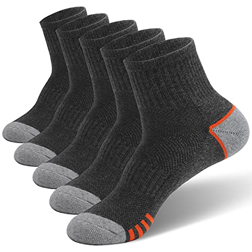 VoJoPi Calcetines Running Hombre, 5 Pares Transpirable Calcetines Deportivos Hombre, Antiampollas Calcetines Hombre Agodon para Fitness, Escalada, Correr, Trekking, Talla 42-47（Naranja Gris Oscuro）