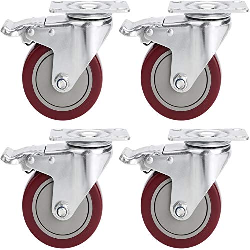 Voluker Set de 4 Ruedas Giratorias con Placa de Montaje,400 KG | 100mm,Ruedas Muebles con Freno, Ruedas con Freno Industrial