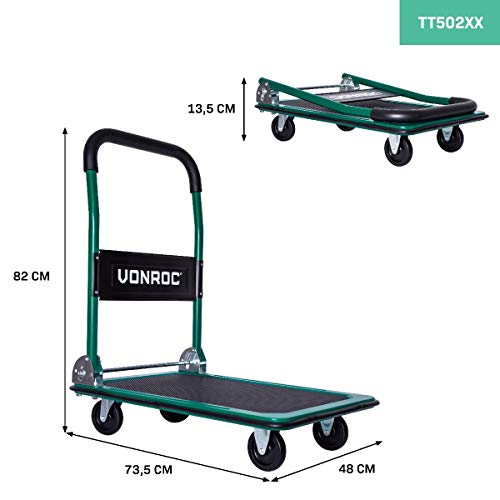 VONROC Carretilla de plataforma/carro de transporte - Plegable - Capacidad de carga máx. 150kg