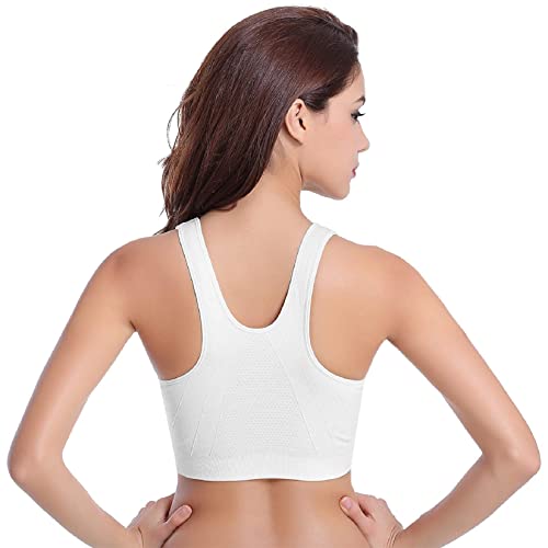 Voqeen Sujetador Deportivo Mujer con Cremallera Frontal de Alto Impacto Sexy Push Up con Almohadillas Extraíbles Bra Deporte de Diaria Slim Fit sin Aros de Acero Chaleco (Negro + Blanco + Piel, XXL)