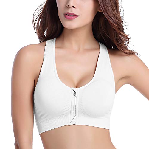 Voqeen Sujetador Deportivo Mujer con Cremallera Frontal de Alto Impacto Sexy Push Up con Almohadillas Extraíbles Bra Deporte de Diaria Slim Fit sin Aros de Acero Chaleco (Negro + Blanco + Piel, XXL)