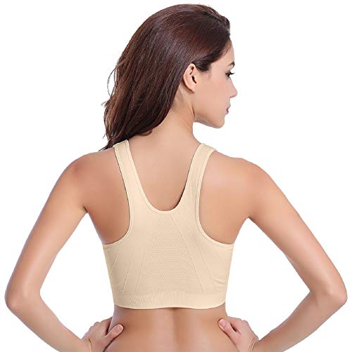 Voqeen Sujetador Deportivo Mujer con Cremallera Frontal de Alto Impacto Sexy Push Up con Almohadillas Extraíbles Bra Deporte de Diaria Slim Fit sin Aros de Acero Chaleco (Negro + Blanco + Piel, XXL)