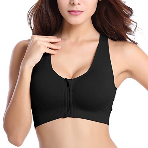 Voqeen Sujetador Deportivo Mujer con Cremallera Frontal de Alto Impacto Sexy Push Up con Almohadillas Extraíbles Bra Deporte de Diaria Slim Fit sin Aros de Acero Chaleco (Negro + Blanco + Piel, XXL)