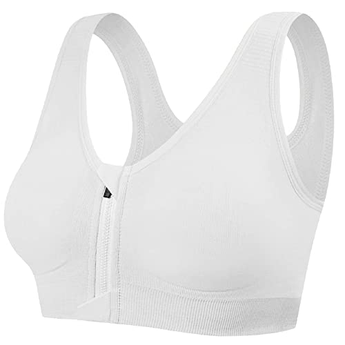 Voqeen Sujetador Deportivo Mujer con Cremallera Frontal de Alto Impacto Sexy Push Up con Almohadillas Extraíbles Bra Deporte de Diaria Slim Fit sin Aros de Acero Chaleco (Blanco, L)