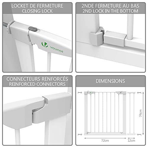 VOUNOT Puertas de Seguridad para Niños, 76-96 cm, Barrera Escalera para Bebé y Perros, Auto Close, Sin Taladrar, Blanco