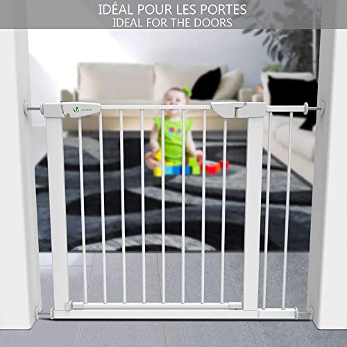 VOUNOT Puertas de Seguridad para Niños, 76-96 cm, Barrera Escalera para Bebé y Perros, Auto Close, Sin Taladrar, Blanco