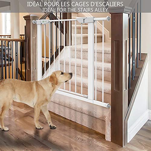 VOUNOT Puertas de Seguridad para Niños, 76-96 cm, Barrera Escalera para Bebé y Perros, Auto Close, Sin Taladrar, Blanco