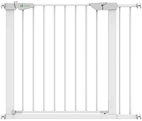 VOUNOT Puertas de Seguridad para Niños, 76-96 cm, Barrera Escalera para Bebé y Perros, Auto Close, Sin Taladrar, Blanco