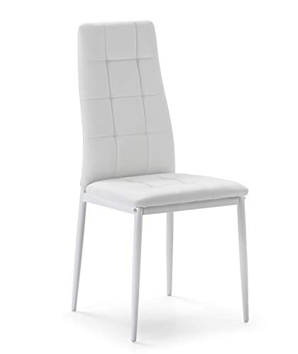 VS Venta-stock Set de 4 sillas Comedor Chelsea tapizadas Blanco, certificada por la SGS, 42 cm (Ancho) x 51 cm (Profundo) x 97 cm (Alto)