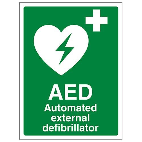 vsafety 31033 an-r"AED AUTOMATED EXTERNAL desfibrilador" primeros auxilios General señal, plástico rígido, vertical, 150 mm x 200 mm), color verde