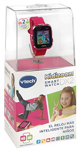 VTech - Kidizoom Smart Watch DX2, Reloj inteligente para niños, doble cámara de fotos, vídeos, juegos, color Frambuesa, Versión ESP (80-193847)