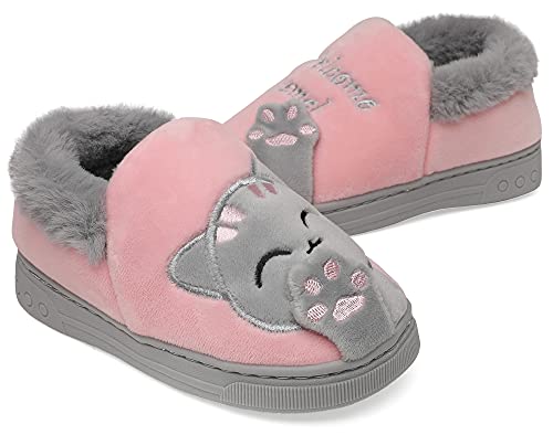 Vunavueya Zapatillas de Estar por Casa Niña Niño Zapatos Pantuflas Invierno Bebé Interior Caliente Peluche Forradas Slippers Rosa(Cat) 28/29 EU/200CN