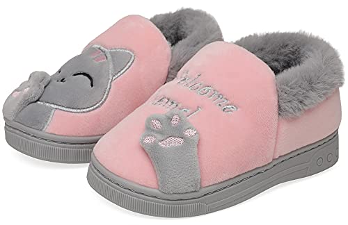 Vunavueya Zapatillas de Estar por Casa Niña Niño Zapatos Pantuflas Invierno Bebé Interior Caliente Peluche Forradas Slippers Rosa(Cat) 28/29 EU/200CN