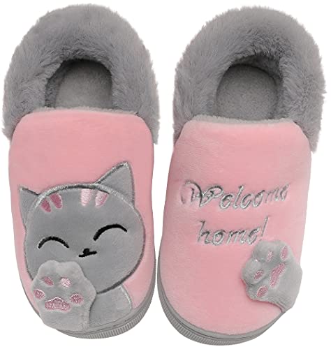 Vunavueya Zapatillas de Estar por Casa Niña Niño Zapatos Pantuflas Invierno Bebé Interior Caliente Peluche Forradas Slippers Rosa(Cat) 28/29 EU/200CN