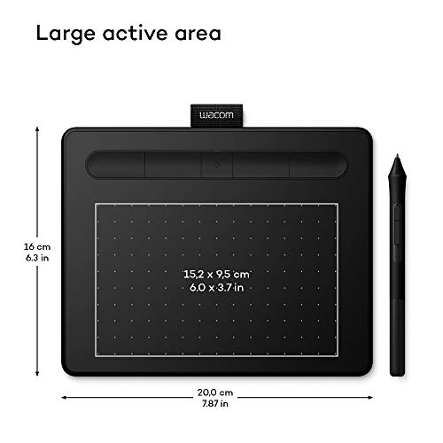 Wacom Intuos Small Tableta Gráfica - tablet para dibujar, pintar, editar fotos tos con lápiz sensible a la presión negro - óptima para la educación en línea y el teletrabajo