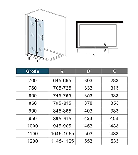 Walk in 2 hojas plegables vidrio templado con tratamiento antical，96x185 cm