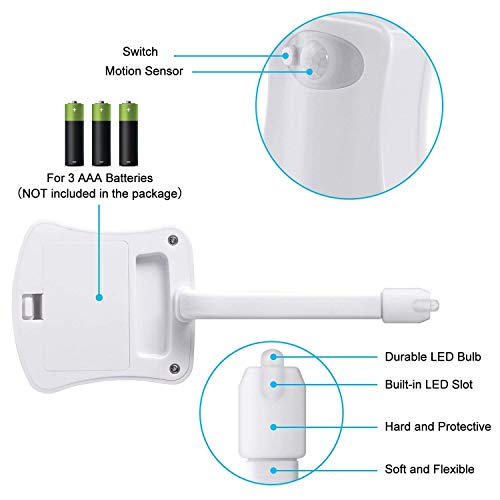 WC luz nocturna, Adoric LED Luz de Inodoro Luz con Detección de movimiento del sensor automático, 8 Cambio de Color,Funciona con Pilas, para cuartos de baño con niños Navidad