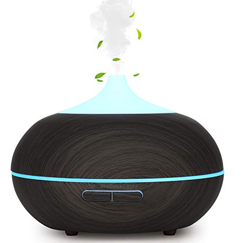 WD&CD Humidificador Aromaterapia Ultrasónico [300ML]， 7-Color LED, 3 Ajuste de Tiempo，Súper Mudo Difusor de Aceites Esenciales de luz para Bebes, Hogar, Oficina,Dormitorio—Marron Oscuro