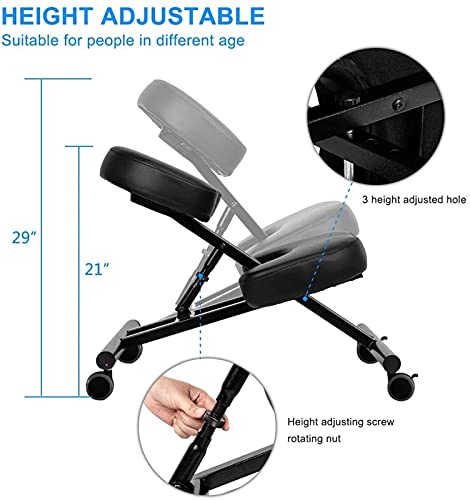 Wddwarmhome Silla ergonómica de rodillas para mejorar la postura, el cuello y el dolor de espalda cojines gruesos y cómodos, asiento en ángulo, ruedas con cerradura