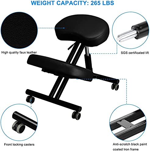 Wddwarmhome Taburete ajustable para silla de rodillas para el hogar y la oficina, mejora la postura, el alivio del dolor de cuello y espalda con cojín grueso y cómodo, asiento en ángulo