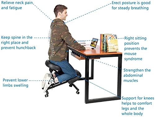 Wddwarmhome Taburete ajustable para silla de rodillas para el hogar y la oficina, mejora la postura, el alivio del dolor de cuello y espalda con cojín grueso y cómodo, asiento en ángulo