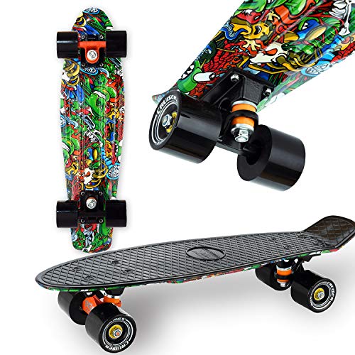 WeLLIFE Monopatín Mini Cruiser RGX de 22 pulgadas, monopatín, completo para niños, adultos, principiantes, ruedas de poliuretano 78A, tabla reforzada, rodamientos ABEC-7RS (Black – Multicolor)