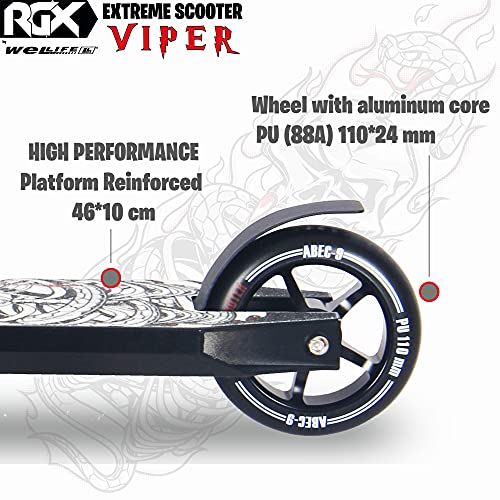 WeLLIFE Patinete Scooter Freestyle Viper Conexión HIC System Ruedas PU 110 Llantas de Aluminio Rodamientos ABEC 9 Rotación 360° Plataforma Reforzada para Adolescentes Adultos