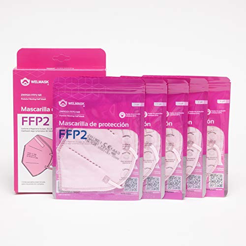 Welmask Mascarillas [Rosas] FFP2 5U [En bolsitas zip unitarias] Certificado Europeo 1463