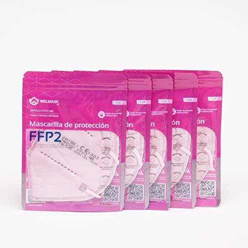 Welmask Mascarillas [Rosas] FFP2 5U [En bolsitas zip unitarias] Certificado Europeo 1463