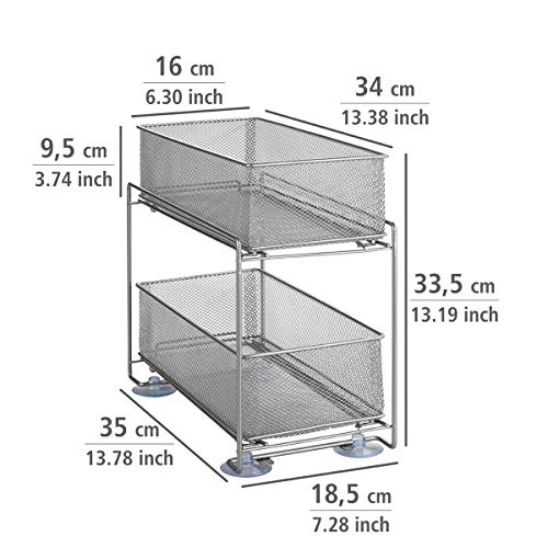 Wenko Estantería con 2 Cajones, Metal, Plata Mate, 18.5x35x32.5 cm