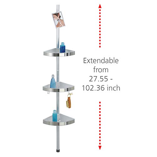 WENKO Rinconera telescópica Premium con espejo, Aluminio, 25 x 70-260, Aluminio, Plata