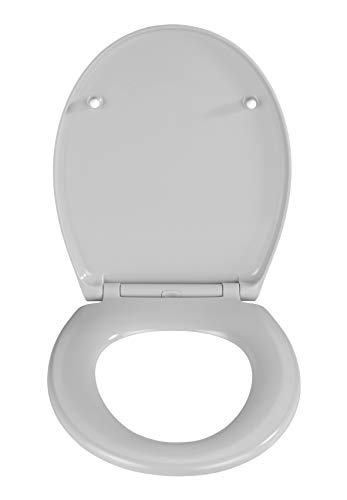 WENKO Tapa de WC Samos concrete gris - antibacteriano, dispositivo automático de descenso, sujeción higiénica Fix-Clip, Duroplast, 37.5 x 44.5 cm, Gris claro