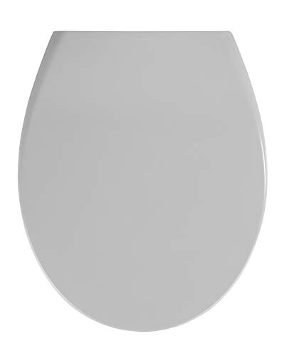 WENKO Tapa de WC Samos concrete gris - antibacteriano, dispositivo automático de descenso, sujeción higiénica Fix-Clip, Duroplast, 37.5 x 44.5 cm, Gris claro