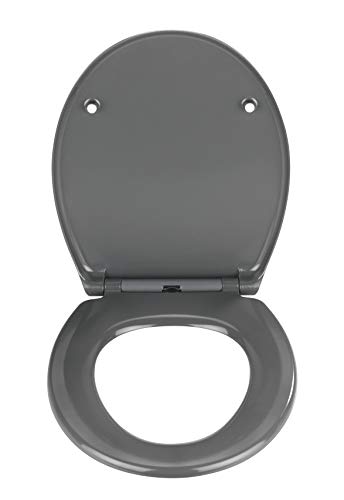 WENKO Tapa de WC Samos gris - antibacteriano, dispositivo automático de descenso, Duroplast, 37.5 x 44.5 cm, Gris oscuro