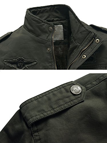 WenVen Chaquetas de Invierno de Algodón para Exteriores para Hombre Abrigos de Estilo Cargo Militar Clásico Chaqueta con Forro de Franela Gruesa Rompevientos Informal Hombre Verde Militar S