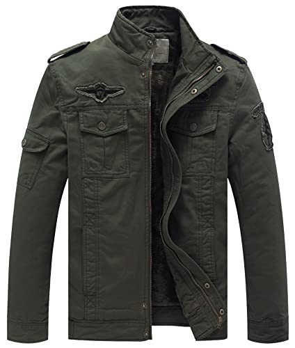 WenVen Chaquetas de Invierno de Algodón para Exteriores para Hombre Abrigos de Estilo Cargo Militar Clásico Chaqueta con Forro de Franela Gruesa Rompevientos Informal Hombre Verde Militar S