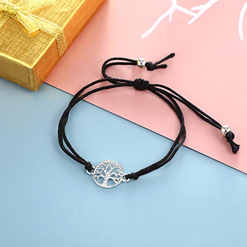 WILLBOND 3 Piezas Pulseras de Árboles Pulsera Ajustable Regalo de Banda de Textil Negro para Amistad, Gracias, Deseo (Negro)