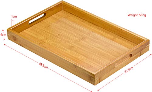 Winfred Bandeja de Bambú(L) Bamboo Trays Wooden Serving Tea Breakfast Platter With Handles