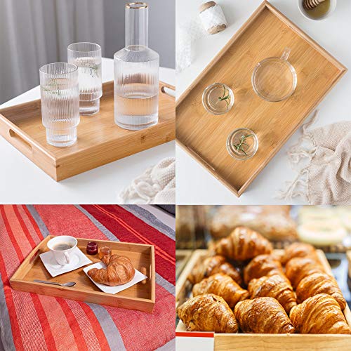 Winfred Bandeja de Bambú(L) Bamboo Trays Wooden Serving Tea Breakfast Platter With Handles