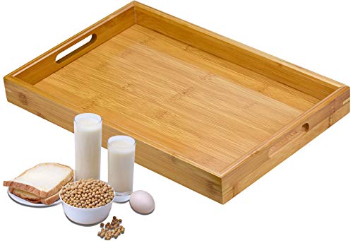 Winfred Bandeja de Bambú(L) Bamboo Trays Wooden Serving Tea Breakfast Platter With Handles