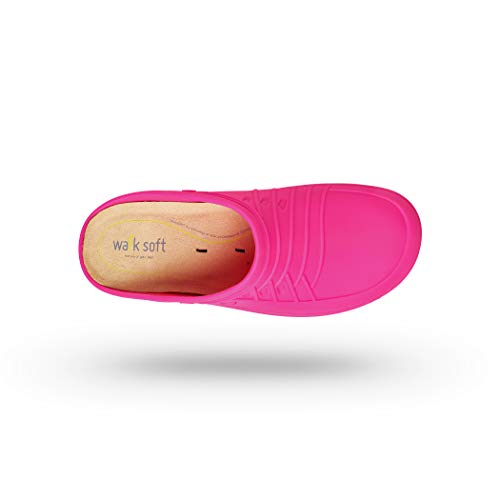 WOCK Clog sin Tira, Zueco Sanitario de Trabajo Blanco/Fucsia Mujer e Hombre - Esterilizable, Rango de tamaño de 35-48