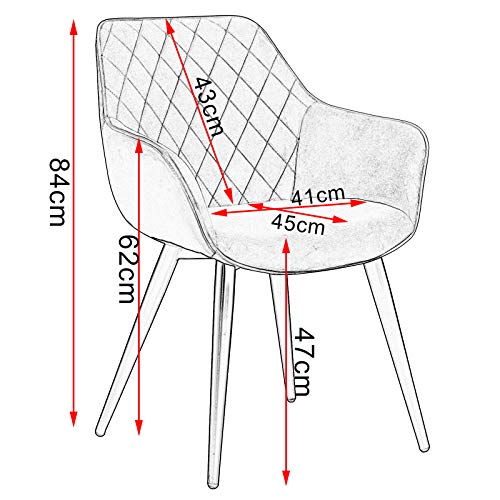 WOLTU 1x Sillas Cocina Tela Sillas de Comedor Nordicas Silla de Diseño Paquete de 1, Silla de Cocina Silla de Escritorio Tapizada con Reposabrazos, Estructura de Metal Gris BH231gr-1