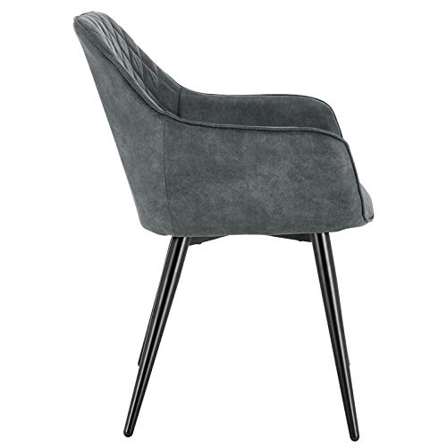 WOLTU 1x Sillas Cocina Tela Sillas de Comedor Nordicas Silla de Diseño Paquete de 1, Silla de Cocina Silla de Escritorio Tapizada con Reposabrazos, Estructura de Metal Gris BH231gr-1