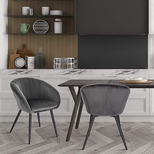 WOLTU 1X Sillas de Comedor Sillas de Cocina Dining Chairs Juego de 1 Sillas Tapizada Salón con Reposabrazos Sillas Terciopelo con Respaldo Patas de Metal Silla de Oficina Gris Oscuro BH244dgr-1